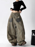 Street dance hip-hop jeans women's 2025 autumn new high waist slimming loose and lazy style casual fashion pants