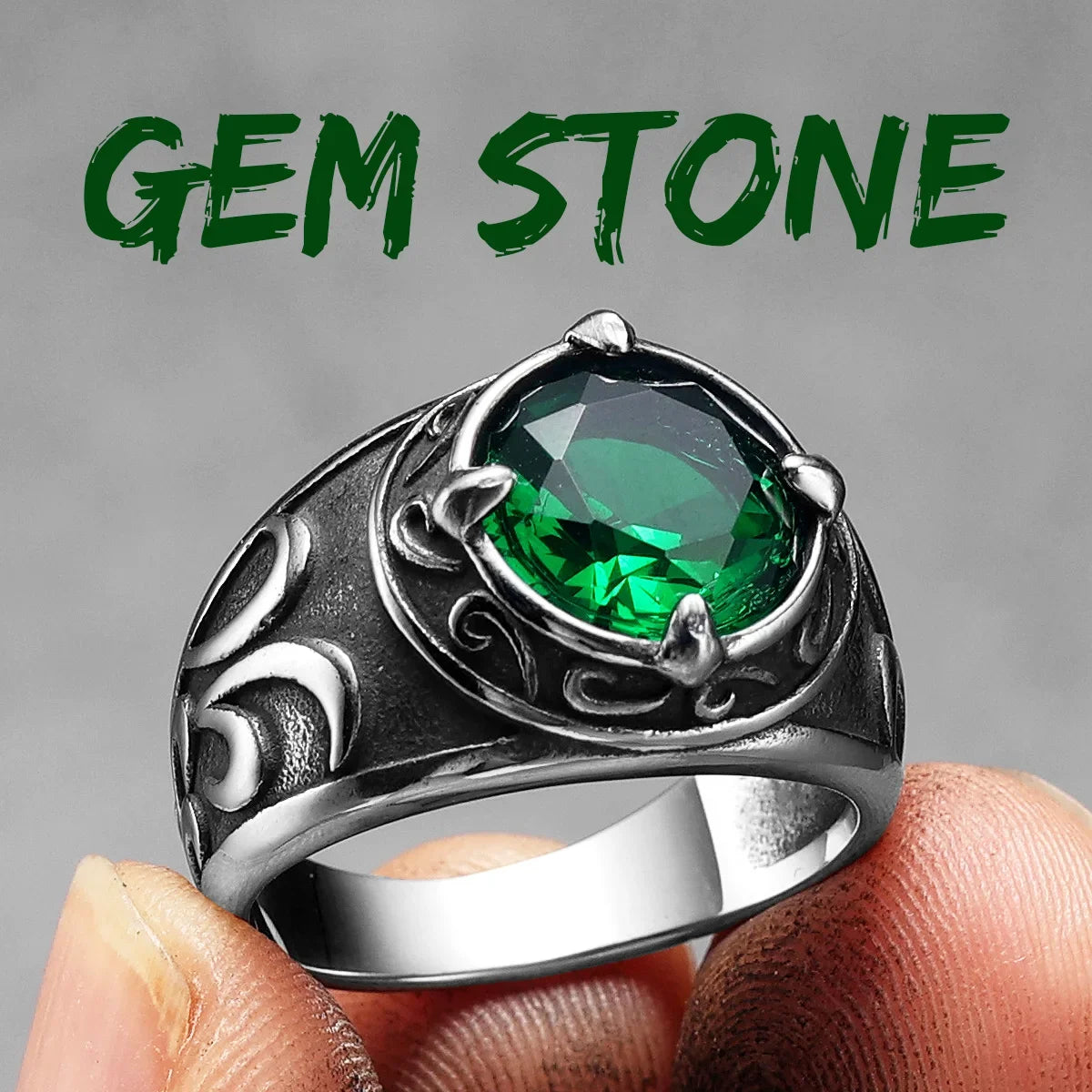 PENDRA Gems Carving Rock Steel Ring