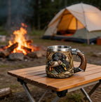 3D Embossed Duck Hunting Mug - Stainless Steel, Pistol Grip Handle, Vintage Outdoor Coffee Cup for Hunters & Wildlife Lovers