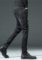 Spring Summer White Hot Drill Ripped Cowboy Korean Style Streetwear Men Washed Luxury Holes Slim Hip-hop Stylish Jeans Trousers