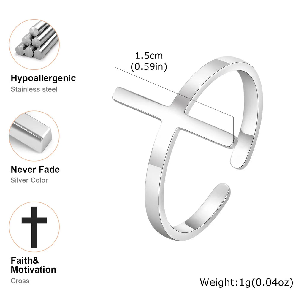Stainless Steel Open Ring for Men Boys,Simple Cross Ring Men Ring,Classic Faith Jewelry Gifts