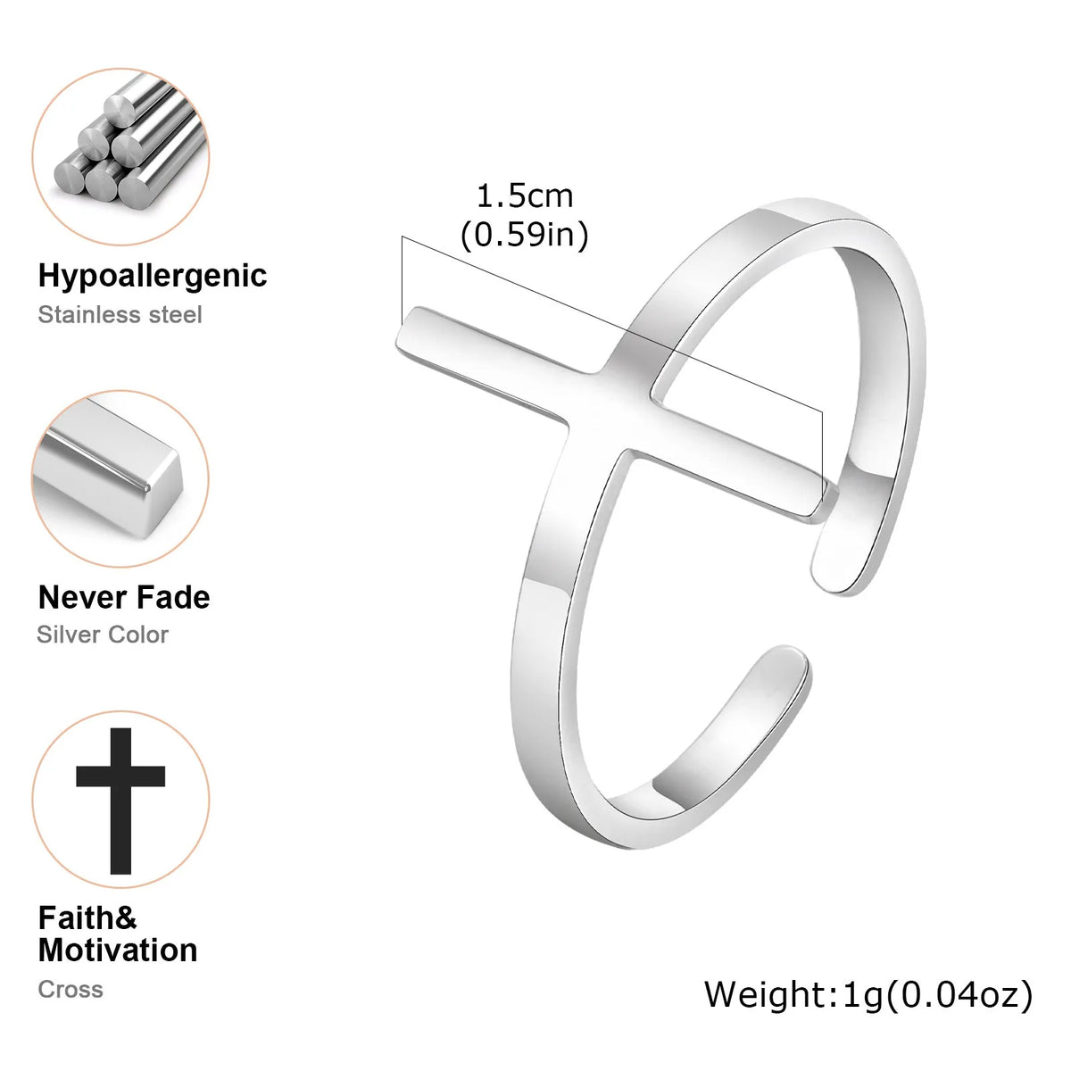 Stainless Steel Open Ring for Men Boys,Simple Cross Ring Men Ring,Classic Faith Jewelry Gifts