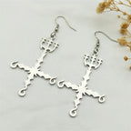 Heavy Metal 666 Music Band Drop Earrings Stainless Steel Black Color Sigil Church of Satan Fork Cross Dangle Earring Jewelry