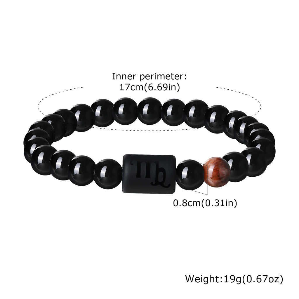 Men's Zodiac Bracelet,Red Agate Black Beaded Bracelets,Casual Birthday Gifts to BBF Son