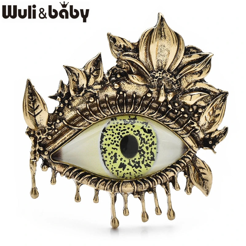 Wuli&baby Vintage Flower Eye Brooches Metal Green Eyes For Women's Backpack Clothes Brooch Pins Gifts