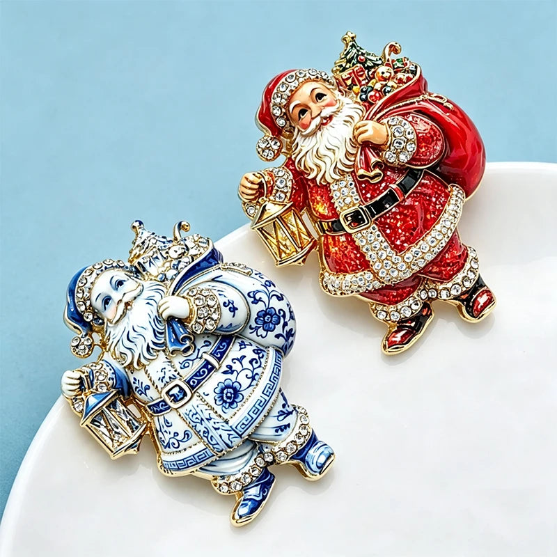 Wuli&baby Christmas Father Brooches For Women Unisex 2-color Taking Gifts Santa Claus New Year Party Brooch Pins Gift