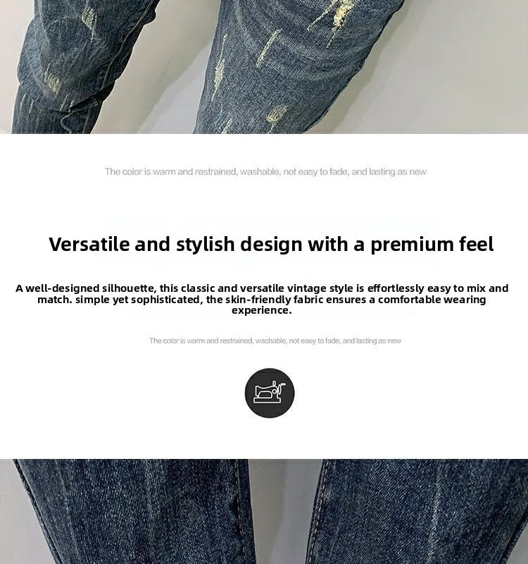 Harajuku Fashion Autumn New Blue Jeans Men's Trendy Brand Scratches Cargo Work Korean Slim-fitting Trousers Luxury Elastic Pants