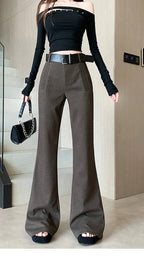 Retro solid color pants women autumn and winter high waisted casual and fashion versatile floor length flared trousers