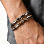 Hip Hop Natural Stone Beaded Bracelet for Men,Stainless Steel Adjustable Chain Wristband,New Stacked Jewelry Gift