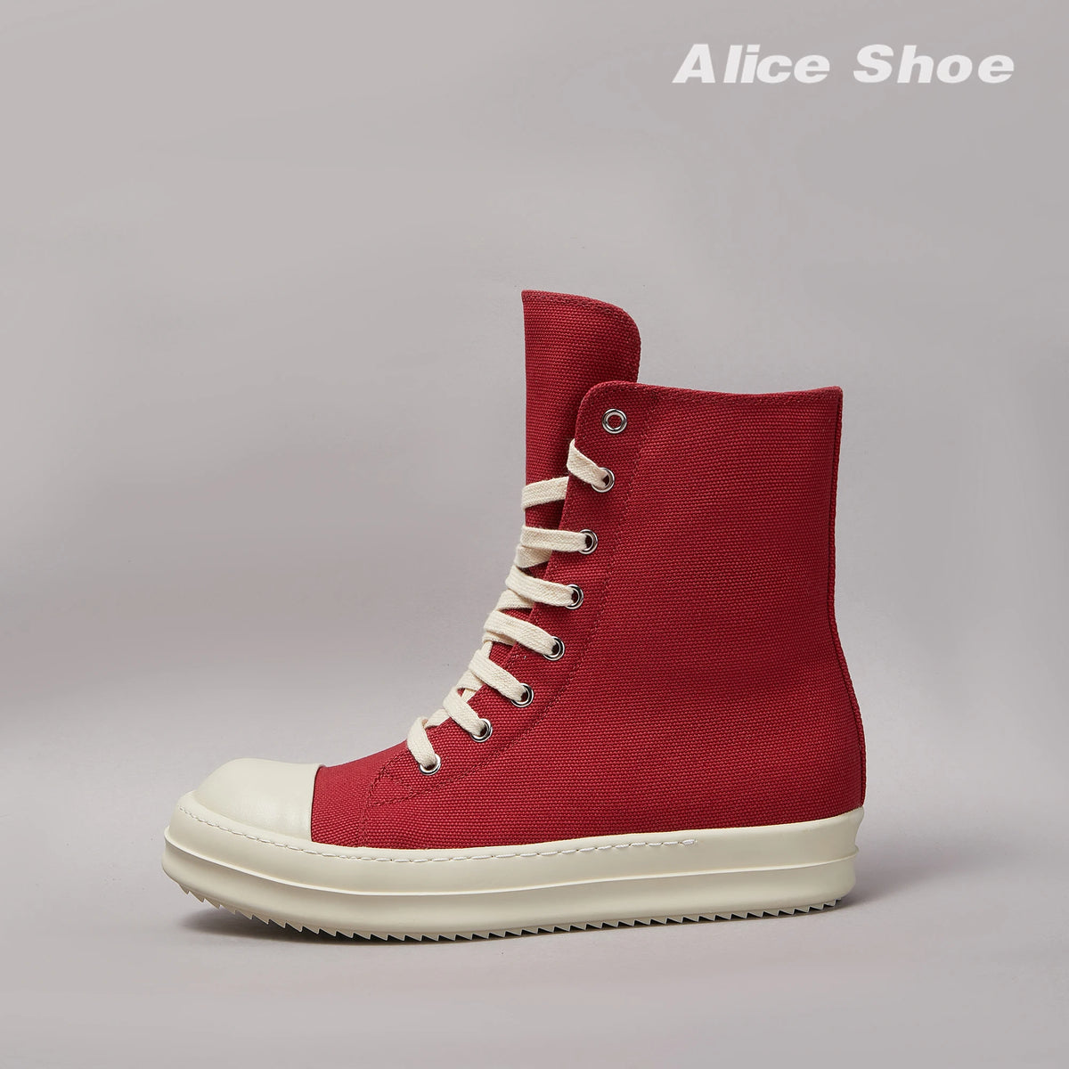 PENDRA Red Punk Red Canvas High-Top Zip Thick-Sole Platform Ankle Boots