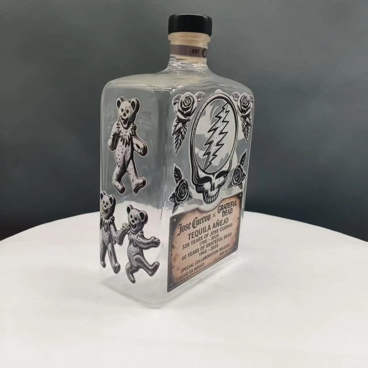 Vintage Grateful Dead Skull Rose Glass Decanter Rock Band Liquor Bottle Bar Decor Gift