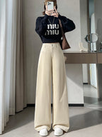 Corduroy suit wide leg pants women in autumn and winter high waist lazy style thick velvet warmth and versatile pants