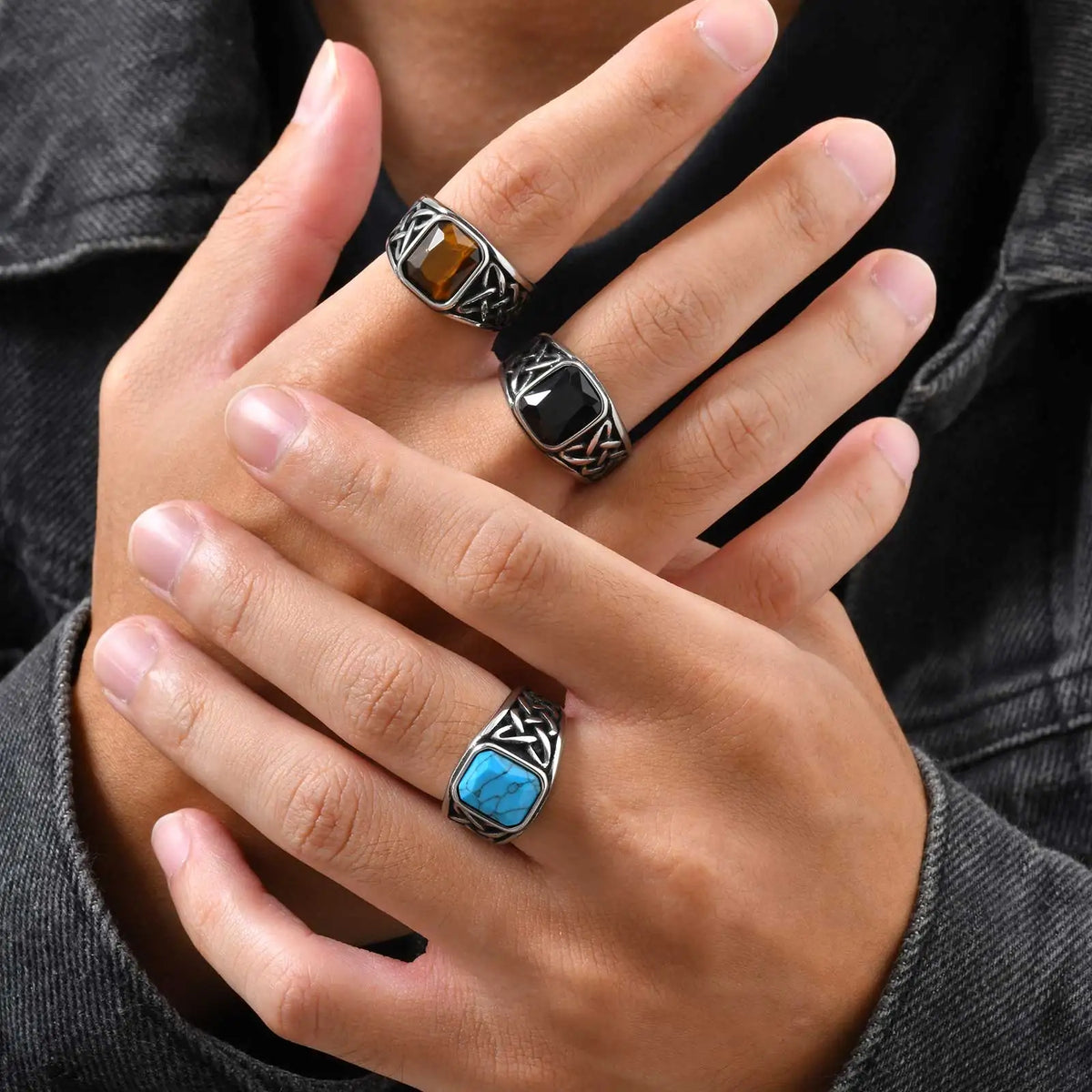 PENDRA Ethnic Knot Rune Black Ring