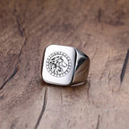 Men Viking Vegvisir Pirate Signet Ring, Free Custom Personalized Stainless Steel Finger Bands Ring for Boys, Amulet Jewelry Gift