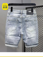 New Kpop Summer Casual Knee Length Men's Jeans Shorts Fashion Embroidered Rabbit Printed Hot Drilled Slim Thin Short Trousers