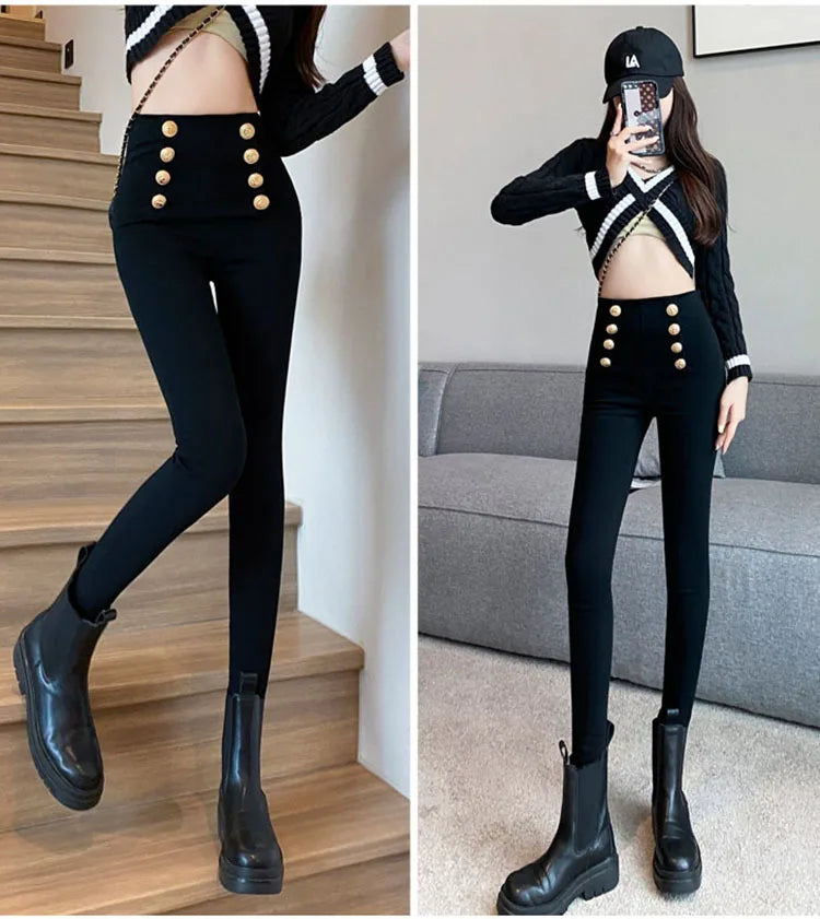 Fashion Women's Trousers 2023 Autumn New High-elastic Double-breasted Tight-fitting High-waisted Slimming Pants Women's Pants
