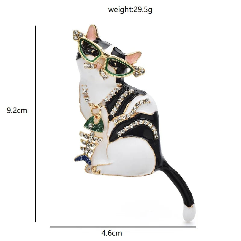 PENDRA Fishbone Cat Enamel Animal Brooch