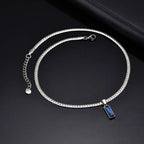 Sea Blue Geometric Pendant Necklace for Men Boys,Stainless Steel Blade Flat Cuban Chain Collars,Hip Hop Cool Jewelry Gift