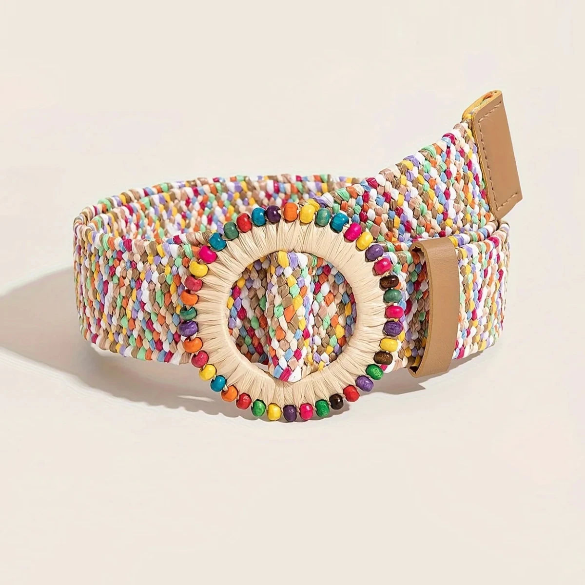 Summer Fashion Women Colorful Straw Belt Casual Bohemian Wide Summer Braided Waistbelt Buckle Elastic Female Straw Waist Belt