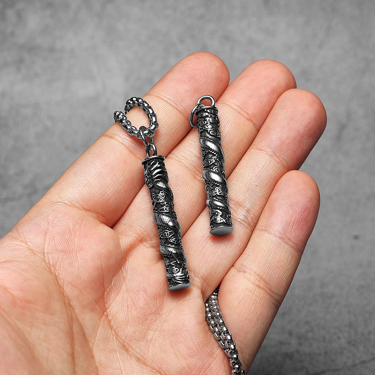 PENDRA Dragon Pillar Carving Steel Necklace