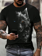 PENDRA Different Pupil Wolf Print Urban Short-Sleeve Tee T-Shirt