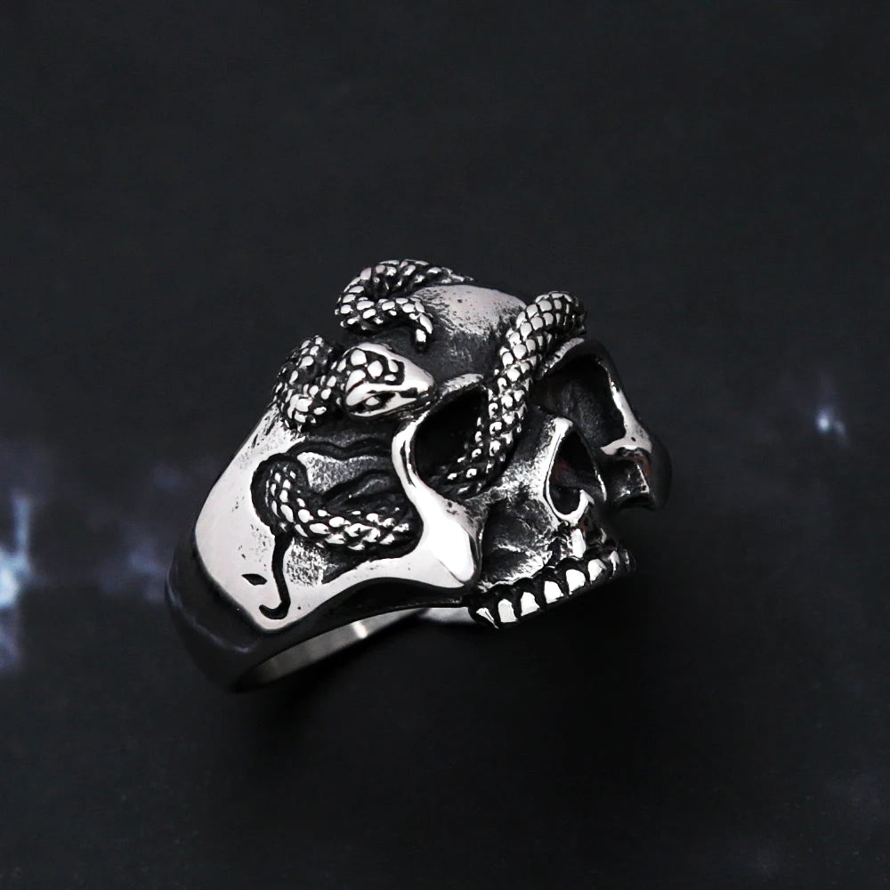 PENDRA Snakeskull Gothic Skull Snake Ring