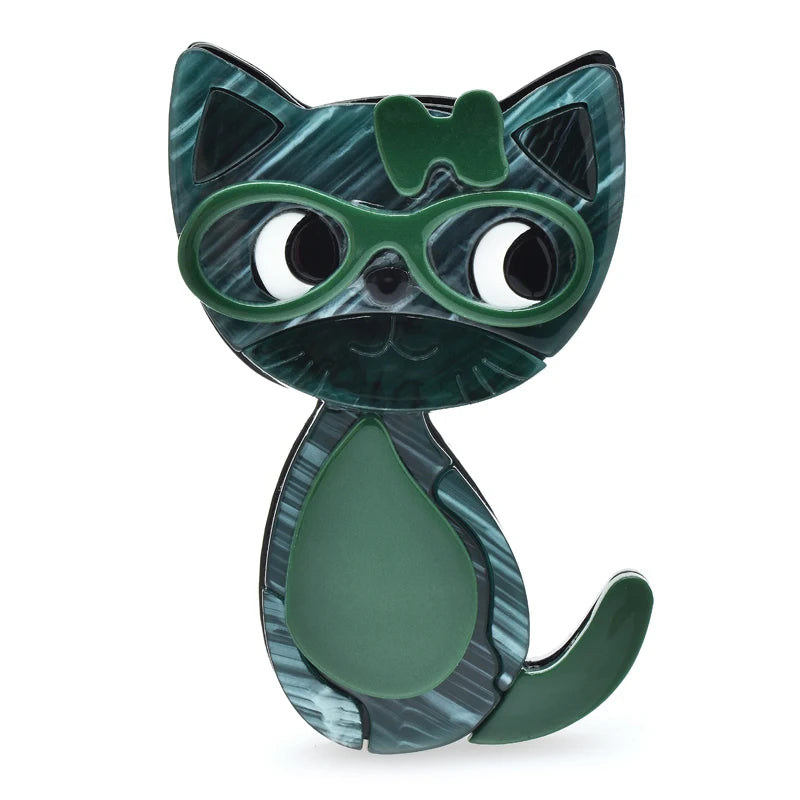 Wuli&baby Acrylic Cute Cat Brooches 2-color Wear Glasses Animal Brooches For Women's Clothes Backpack Pins Badge Gifts