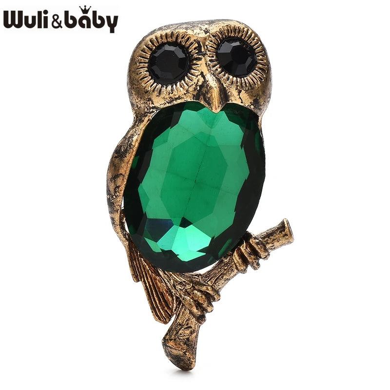 PENDRA Moonbranch Crystal Owl Brooch