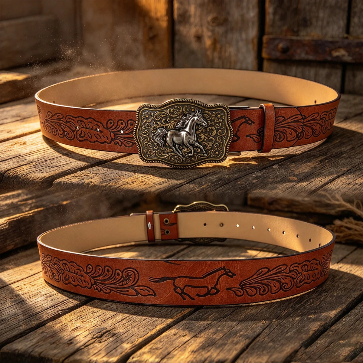 New Men's Western Cowboy Belt Horse Cool Handsome Brown PU BELT Material Embossed Design Women's Belt Retro Casual Waistband