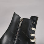PENDRA Obsidian Zip Black Leather High-Top Zip Thick-Sole Platform Ankle Boots