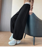 American style sports pants women in autumn and winter 2025 new style thick drawstring color blocking wide leg pants