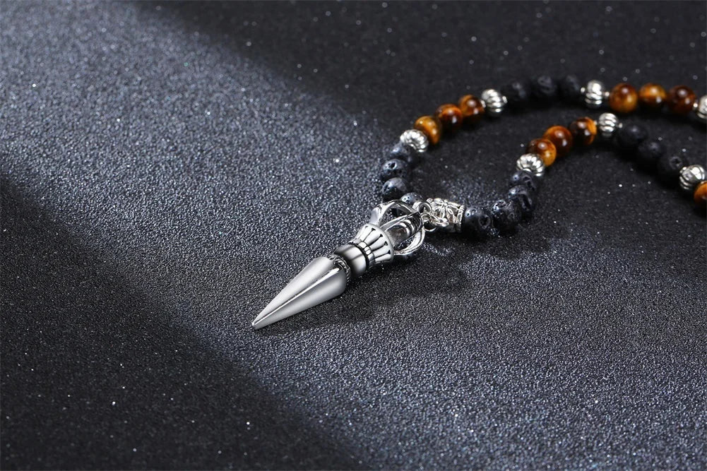 TIBETAN BUDDHIST PHURBA KILAYA THE MAGIC KNIFE WITH TIGER’S EYE LAVA STONE NECKLACE FOR MEN JEWELRY