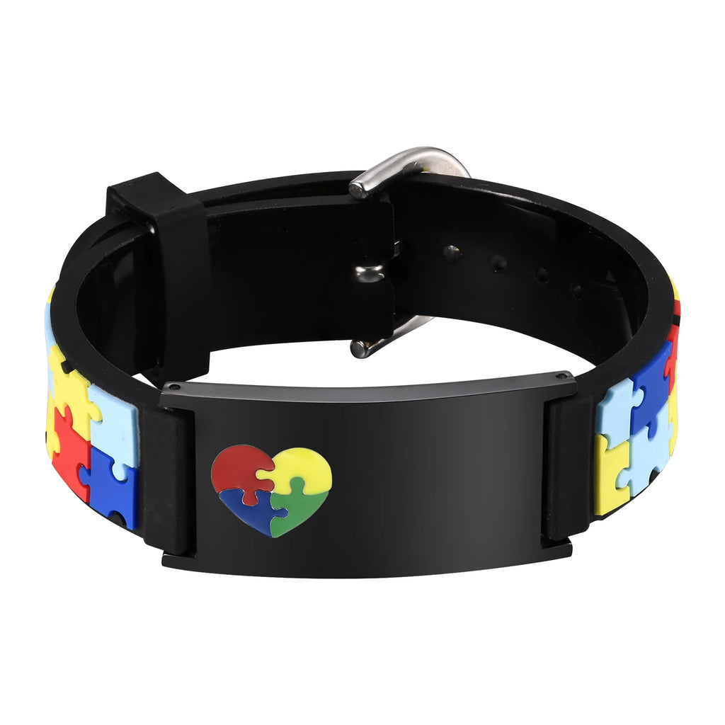 Personalized Autism Bracelet for Little Boy Girl ,Engraved Medical Alert ID Adjustable Silicon Bracelet,Aspergers Gift