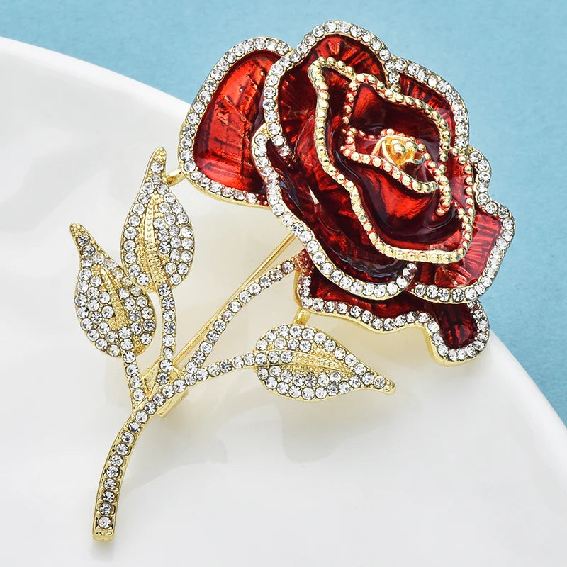 PENDRA Rosalie Red Enamel Rose Brooch