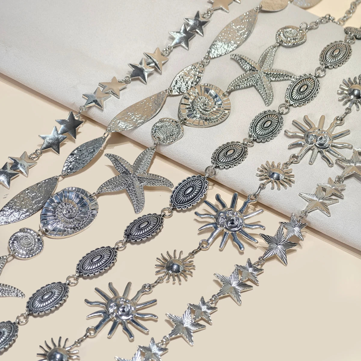 PENDRA Seraina Metal Silver Boho Waist Chain Belt