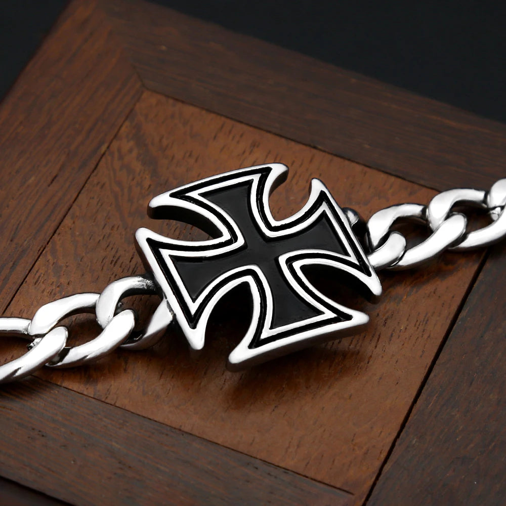 PENDRA Templar Cross Stainless Steel Biker Bracelet