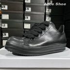 PENDRA Roman Black Leather Low-Top Jumbo-Lace Thick-Sole Platform Sneakers