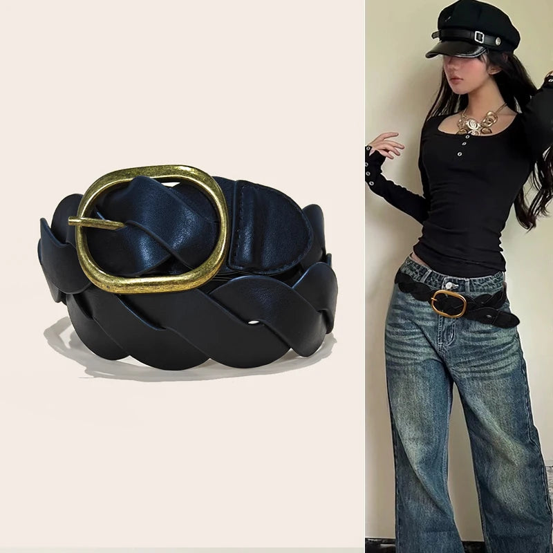 High Quality Luxury Desiner Women's Leather Belt Western Cowgirl Fashion Trendy Gothic Accessories Corset Belt Jeans Waistband
