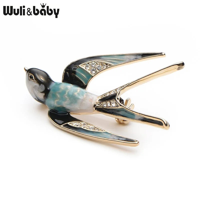 PENDRA Airborne Enamel Swallow Brooch