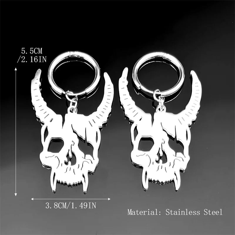 Gothic Demon Goat Head Skull Hoop Earrings for Women Stainless Steel Black Silver Color Punk Devil Earring Jewelry pendientes