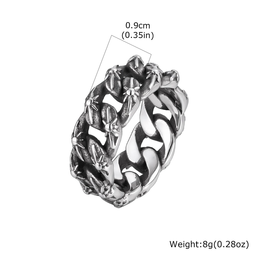 Vintage Punk Men's Ring,Antique Oxidized Stainless Steel Band Ring, Streetwear Casual Jewelry Gift
