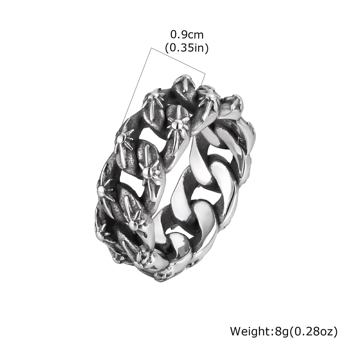 Vintage Punk Men's Ring,Antique Oxidized Stainless Steel Band Ring, Streetwear Casual Jewelry Gift