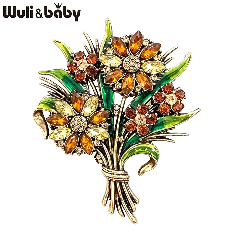 PENDRA Crystaline 4-Color Rhinestone Flower Brooch