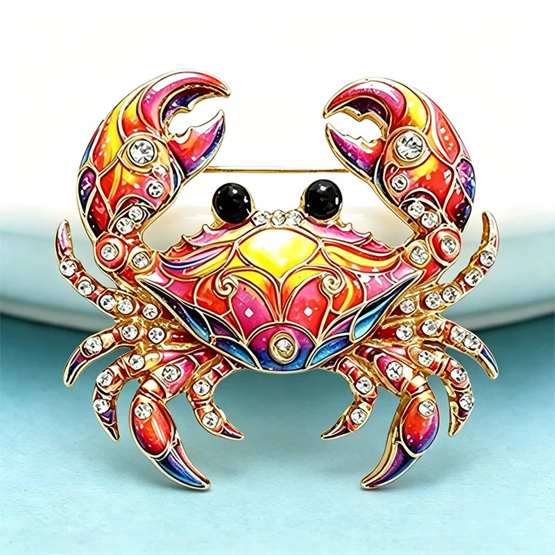 Wuli&baby Cute Crab Brooches For Women Unisex 2-color Blue and White Porcelain Cancer Zodiac Sign Animal Party Casual Brooch Pin