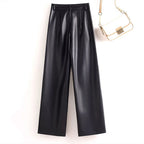 PENDRA Solid High Waist Straight PU Leather Pants