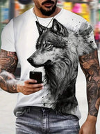 PENDRA Different Pupil Wolf Print Urban Short-Sleeve Tee T-Shirt