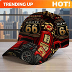 1pc Featuring a Route 66 Hot Rod Garage Design, This All-Over Print Duckbill Hat Has a Fitted Closure And Is Stylishly Hand Wash