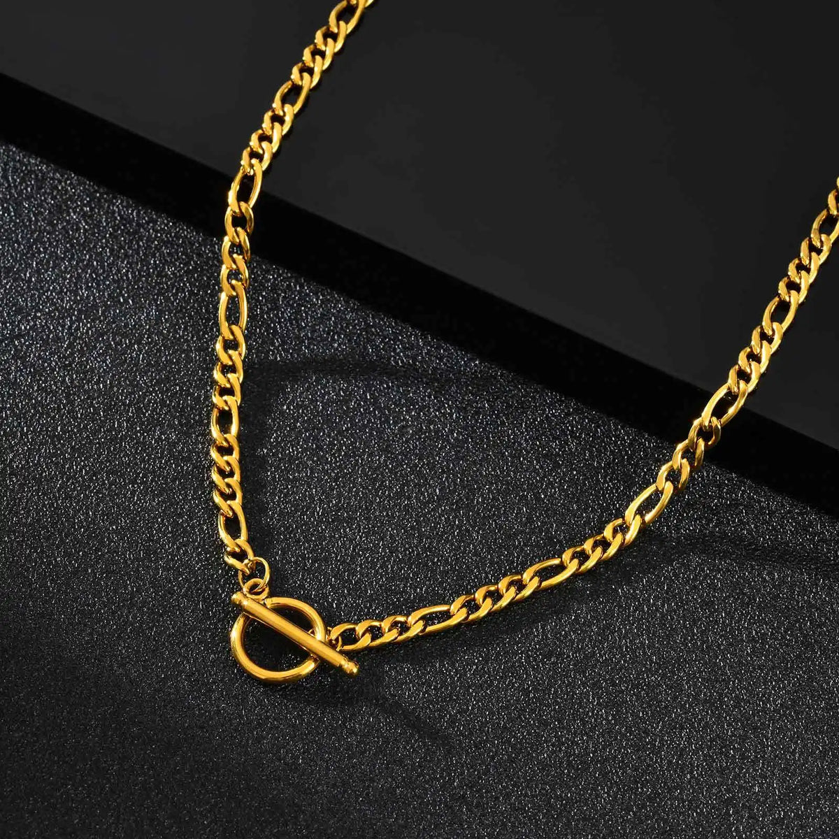 Men's Chain Necklace,Stainless Steel Cuban Chain Figaro Chain Collar,Classic Basic Gold Black Silver Color Chain