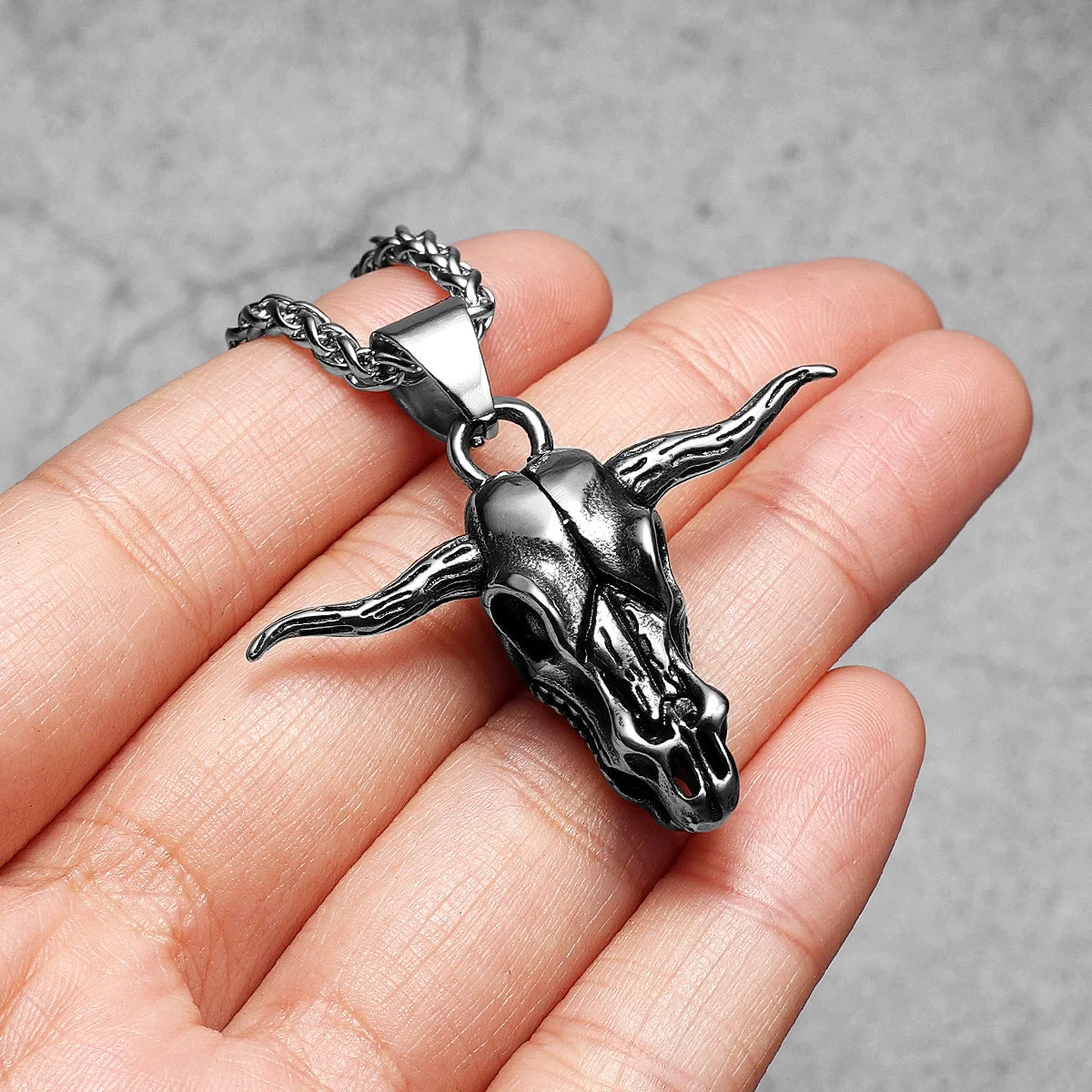 PENDRA Bull OX Skull Steel Necklace