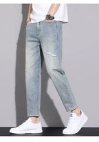 Ripped Jeans Men's 2025 Summer New Trendy Brand Ruffian Handsome Slim-fitting Elastic Straight Trendy Casual Cargo Work Pants